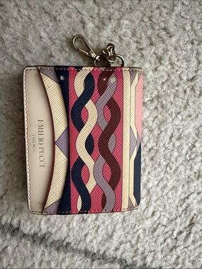 Emilio Pucci Multicolor Wavy-Print Card Holder with Key Clip